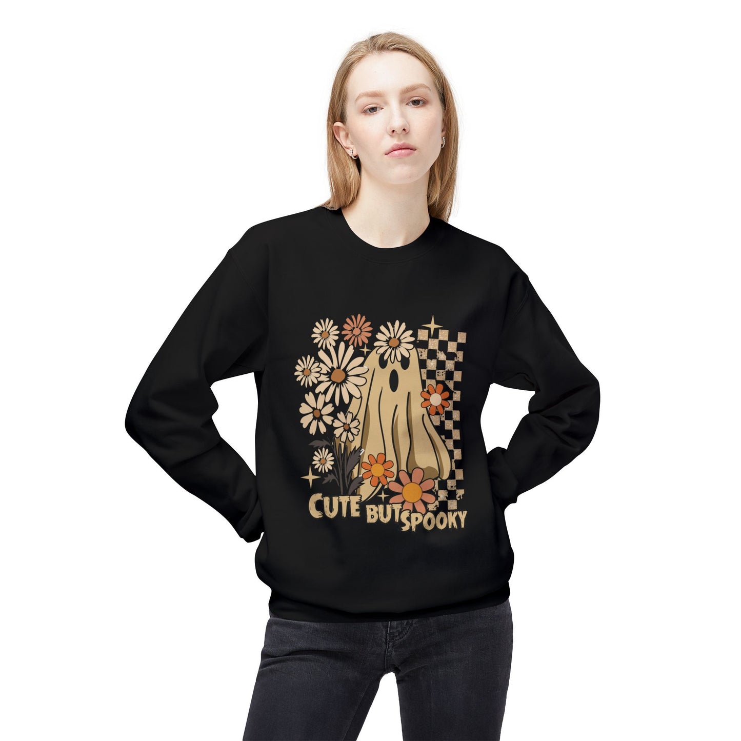 Cute But Spooky Ghost Crewneck Sweatshirt, Halloween Hoodie, Cozy Sweatshirt, Gift for Her, Fall Apparel, Autumn Fashion