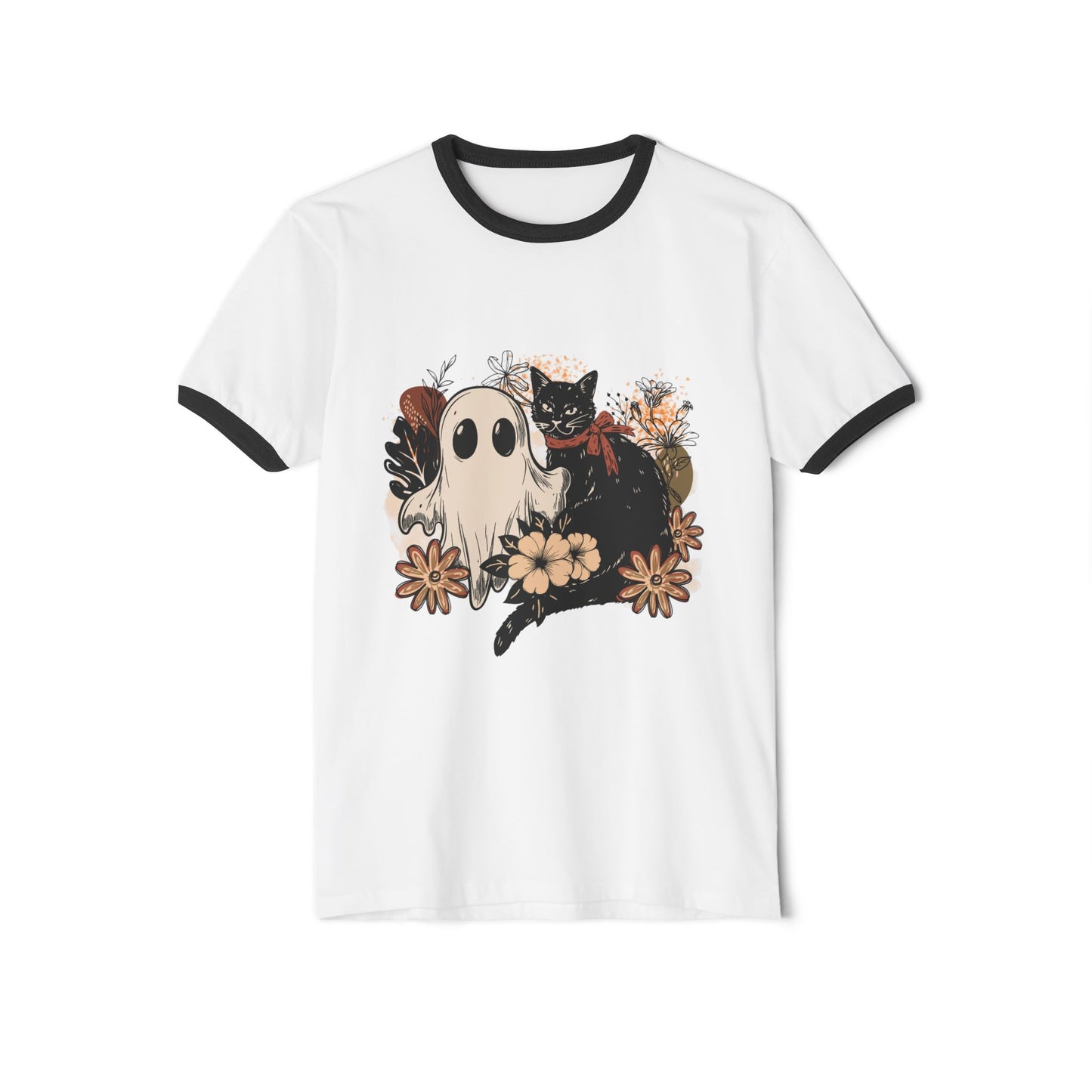 Vintage Cat and Ghost Ringer T-Shirt