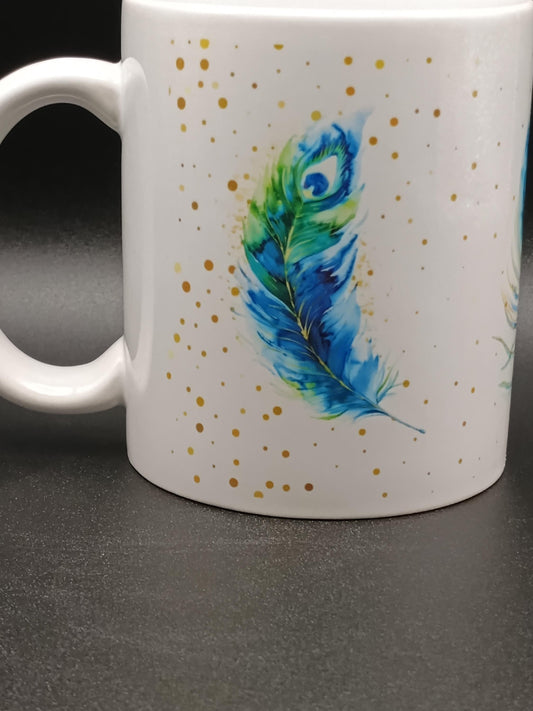 Watercolor Feathers Coffee Mug - American Taina Crafts