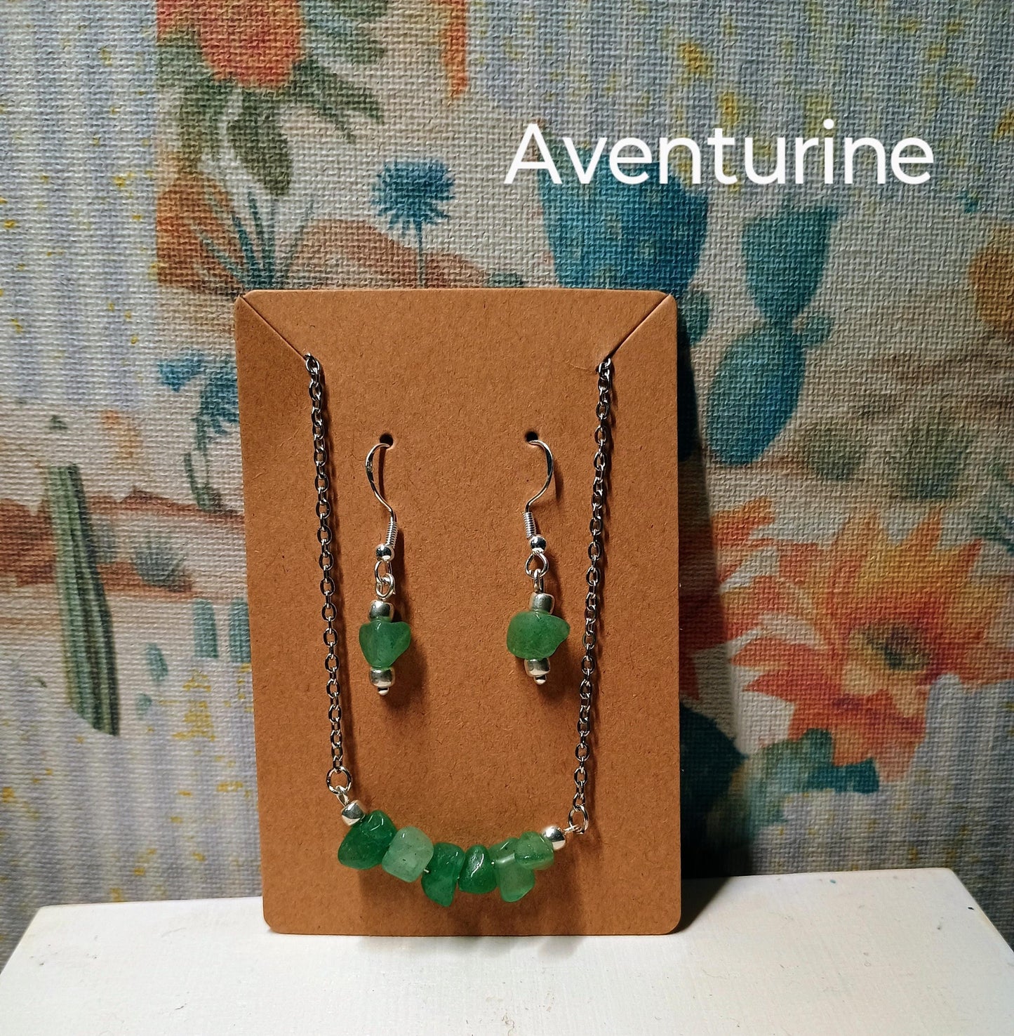 Gemstone earrings and necklace set