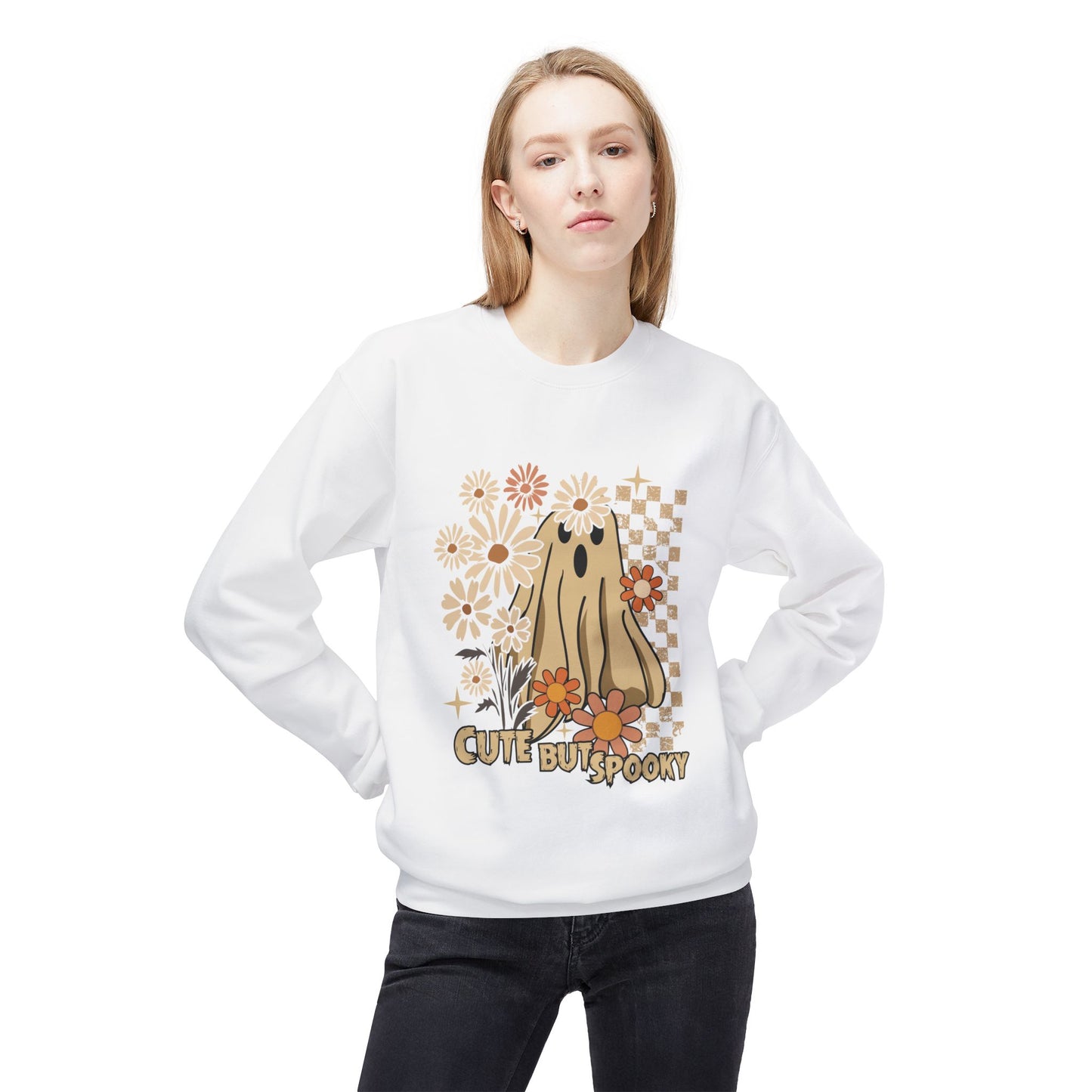 Cute But Spooky Ghost Crewneck Sweatshirt, Halloween Hoodie, Cozy Sweatshirt, Gift for Her, Fall Apparel, Autumn Fashion