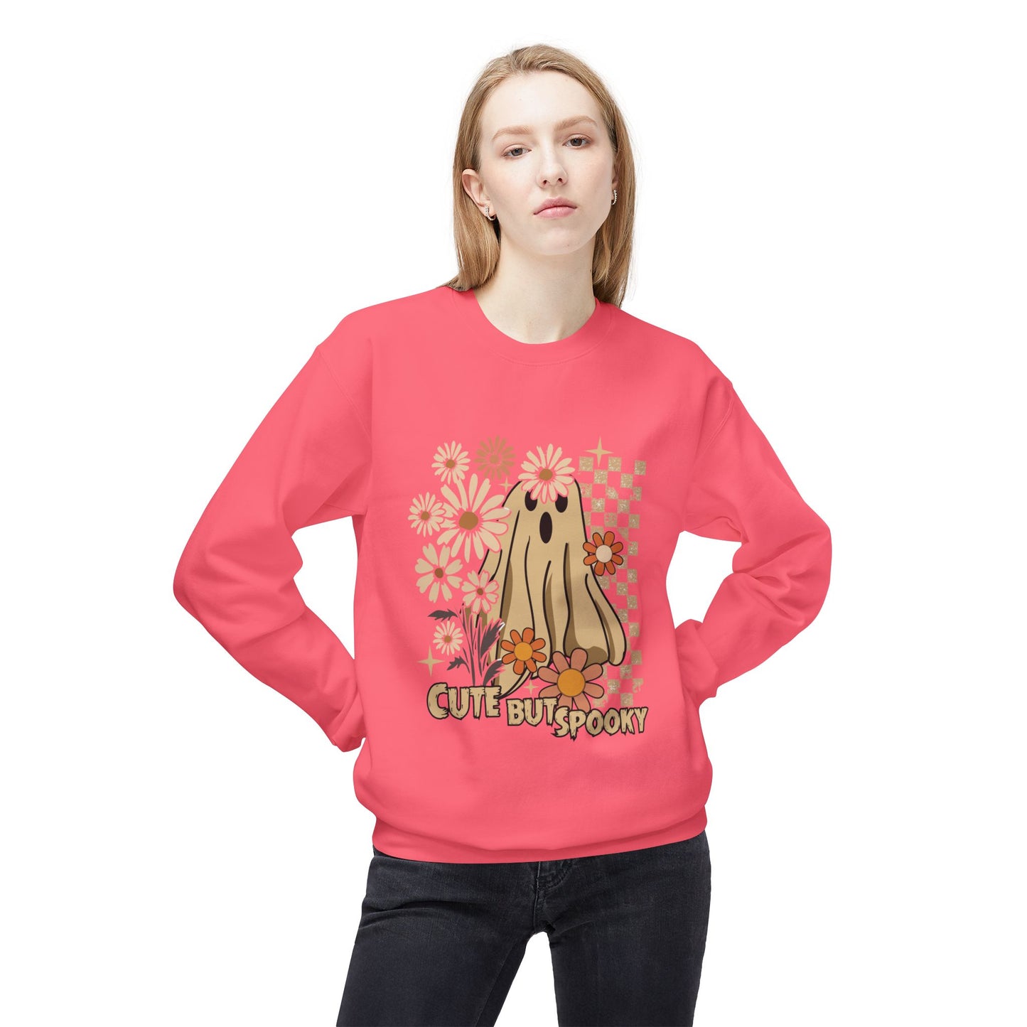 Cute But Spooky Ghost Crewneck Sweatshirt, Halloween Hoodie, Cozy Sweatshirt, Gift for Her, Fall Apparel, Autumn Fashion