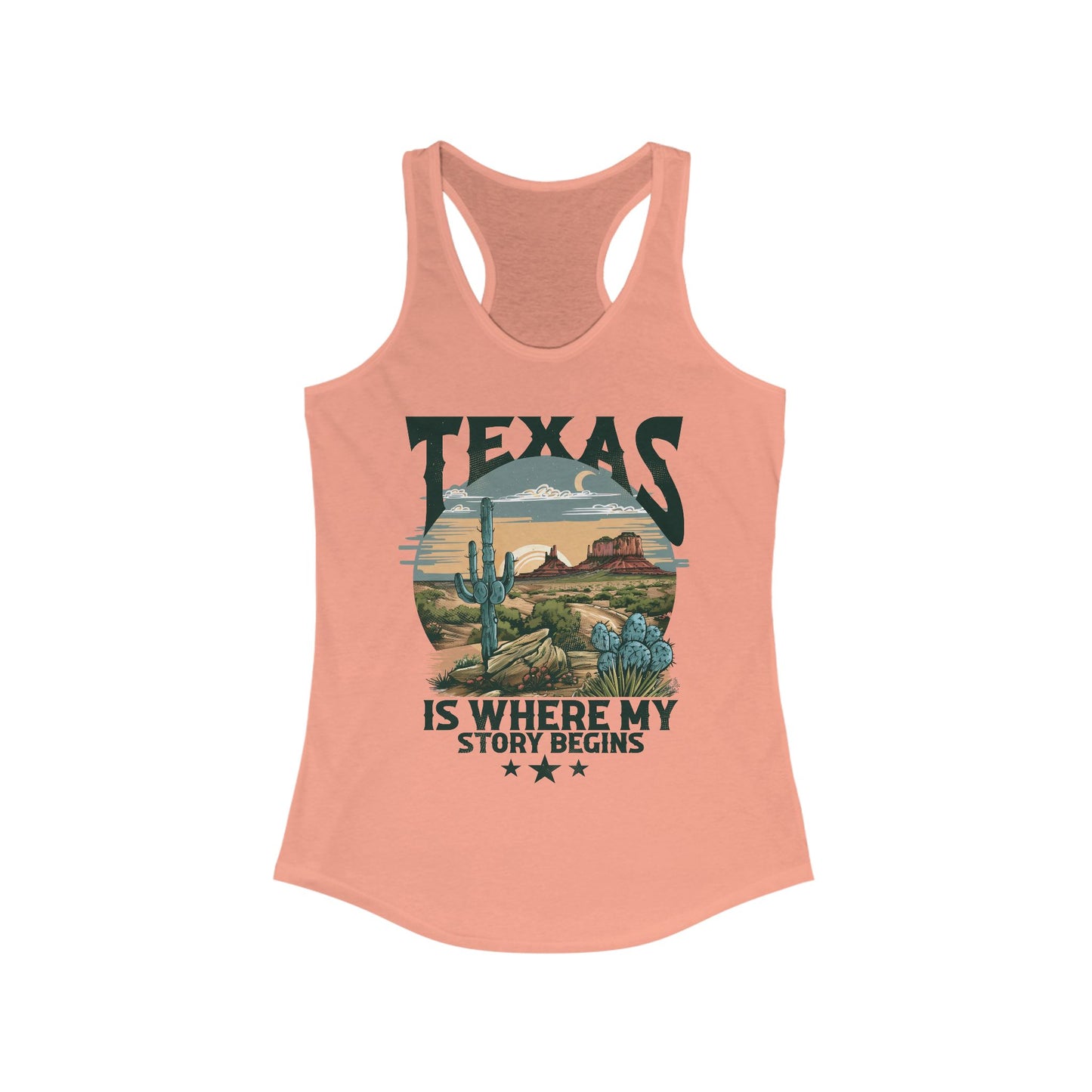 Texas is where my story begins Racerback Tank