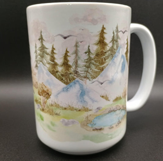 Watercolor Wolf Coffee Mug 15oz - Unique Wildlife Art Ceramic Mug - American Taina Crafts