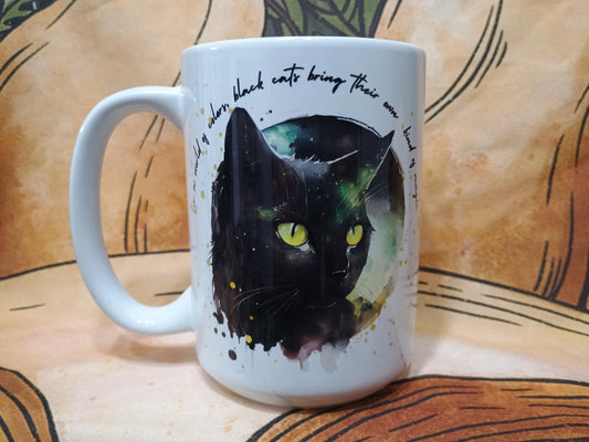 Black Cat Coffee Mug 15oz - Magical Cat Lover Gift - American Taina Crafts