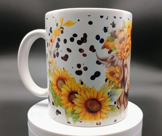 Highland Cow Sunflowers Mug 11oz - Cute Farm Animal Gift - American Taina Crafts