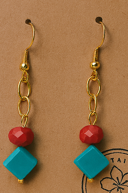 Brasa & Piedra – Red & Turquoise Dangle Earrings - American Taina Crafts