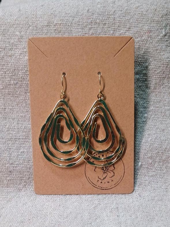 Gold Teardrop Earrings - Ripple Radiance Layered | American Taína - American Taina Crafts
