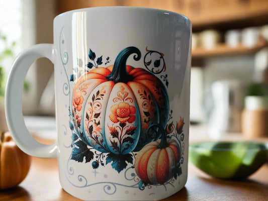 Pumpkin Coffee Mug 15oz - Fall Harvest Whimsy Autumn Gift - American Taina Crafts