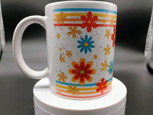 Retro Caffeinated Coffee Mug - Vintage Rainbow Design | American Taína Crafts - American Taina Crafts