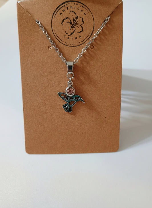 Silver Hummingbird Pendant Necklace with Pink Crystal Charm – Dainty Bird Jewelry for Women & Nature Lovers