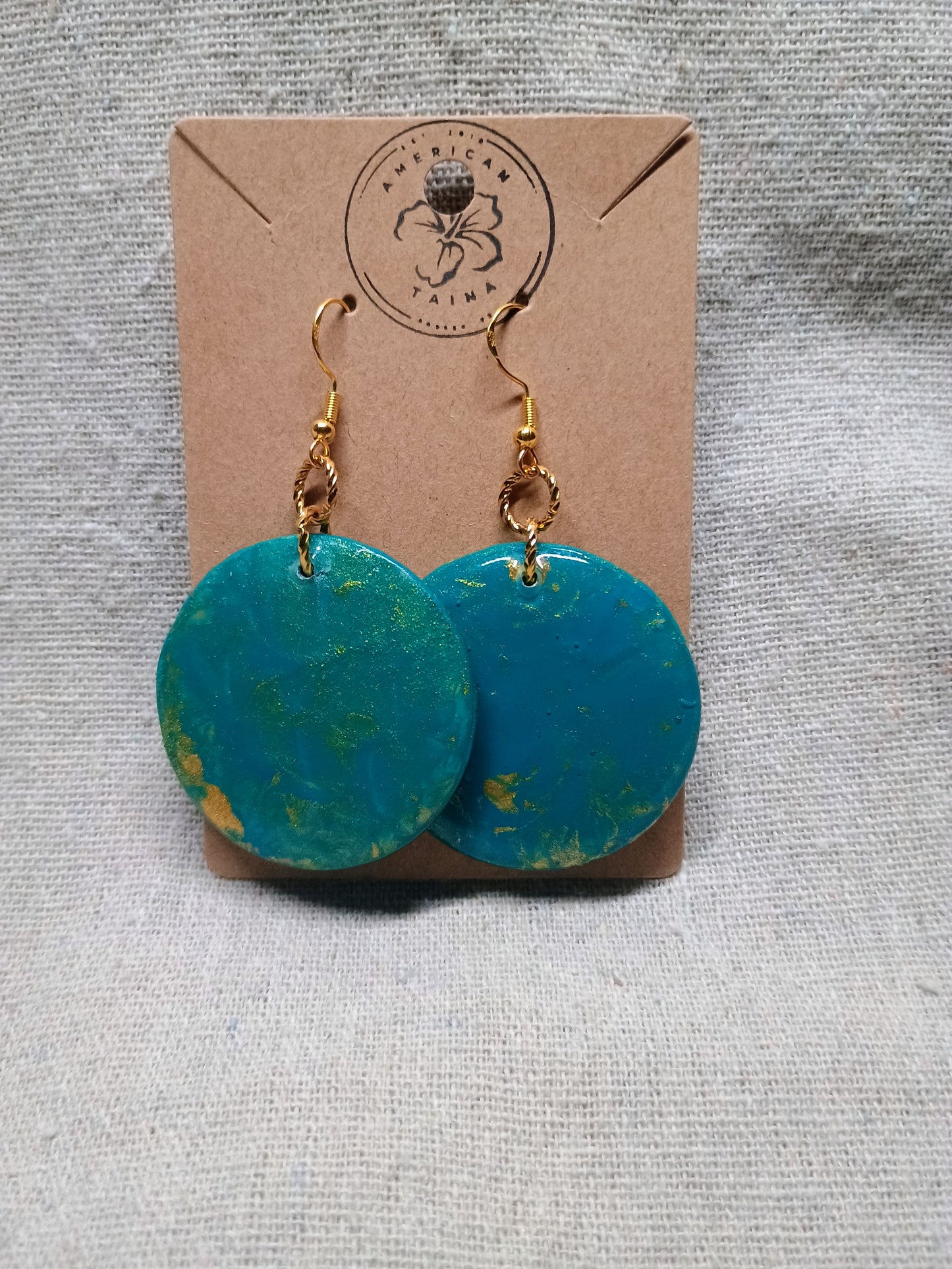 Golden Tide – Teal & Gold Hand-Painted Wooden Earrings