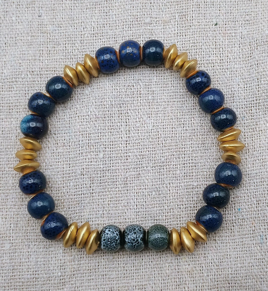 Celestial Depths Bracelet - Handmade Blue Ceramic Bead Jewelry - American Taina Crafts