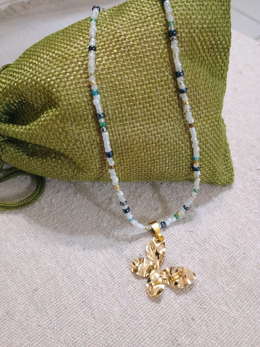Golden Butterfly Necklace - Handmade Beaded Necklace
