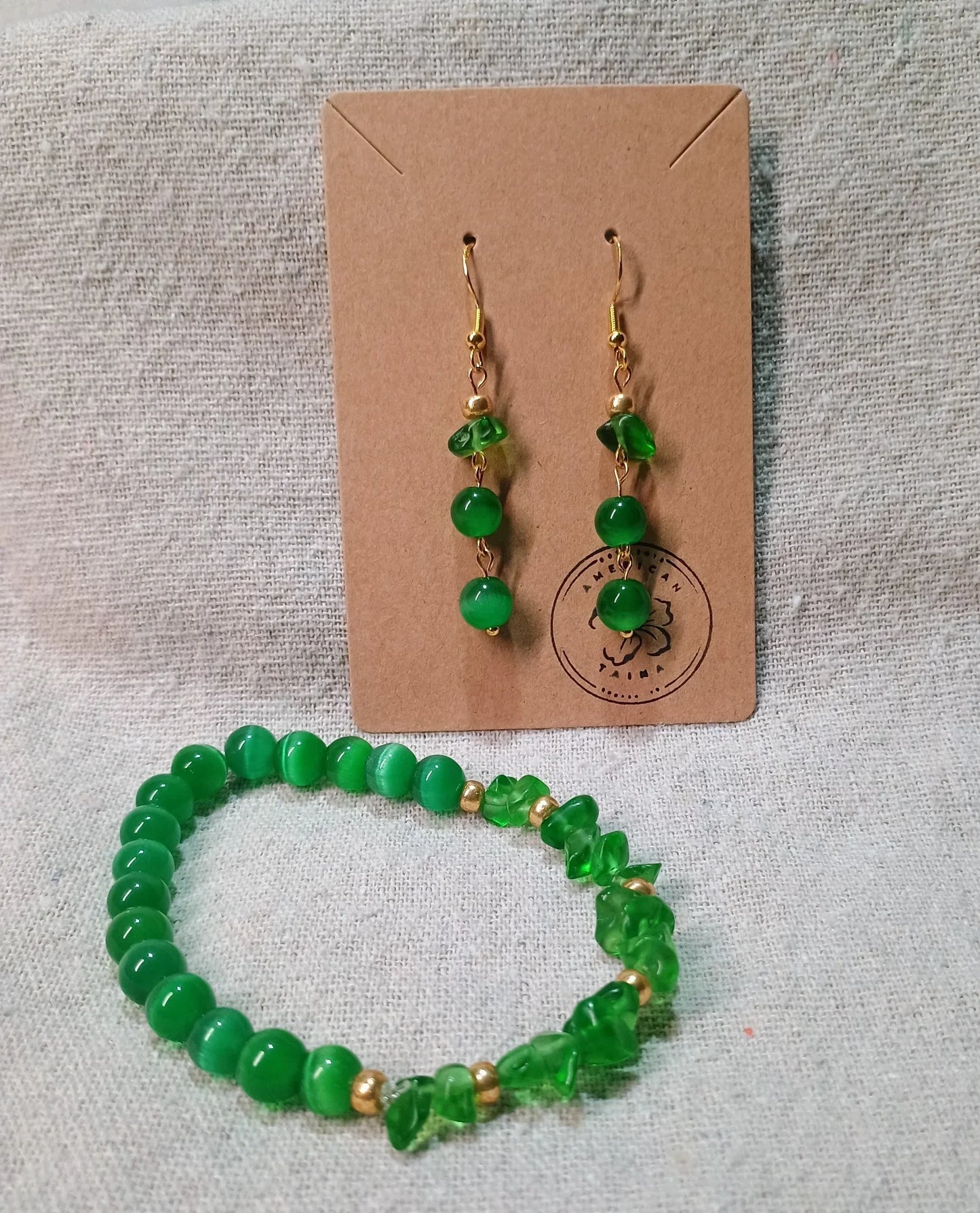 Green Jewelry Set - Bracelet & Earrings Verdant Flow | American Taína - American Taina Crafts