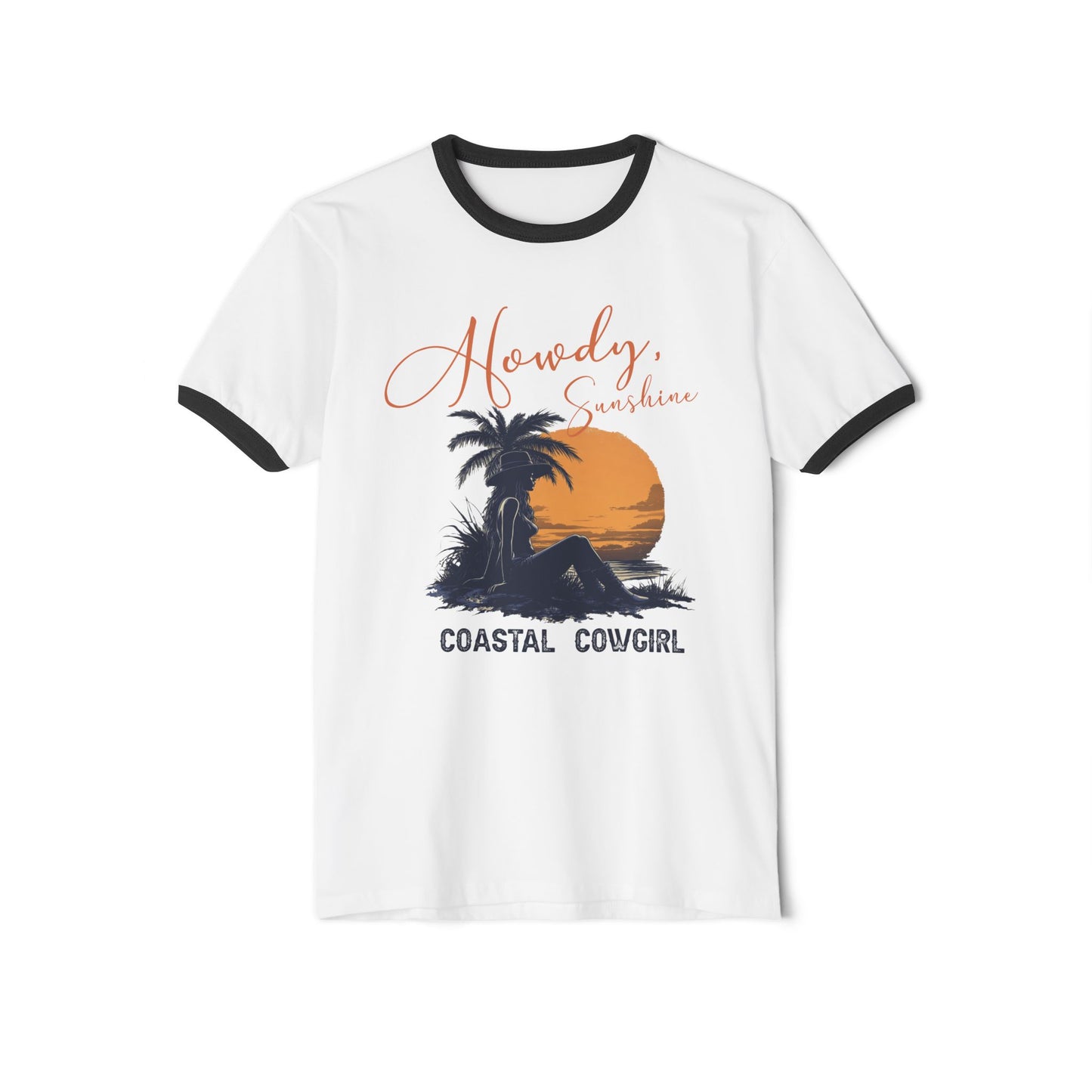Vintage Coastal Cowgirl Ringer Tee, Unisex Cowgirl Tee, Coastal Ring Shirt, Retro Beach Tee, Vintage Ringer Tshirt