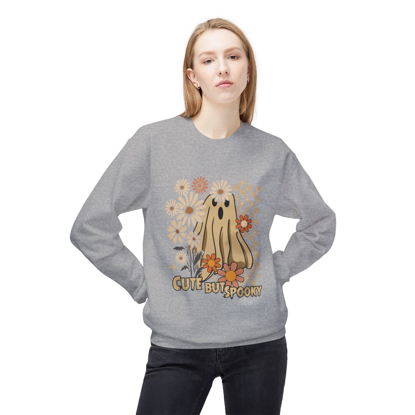 Cute But Spooky Ghost Crewneck Sweatshirt, Halloween Hoodie, Cozy Sweatshirt, Gift for Her, Fall Apparel, Autumn Fashion