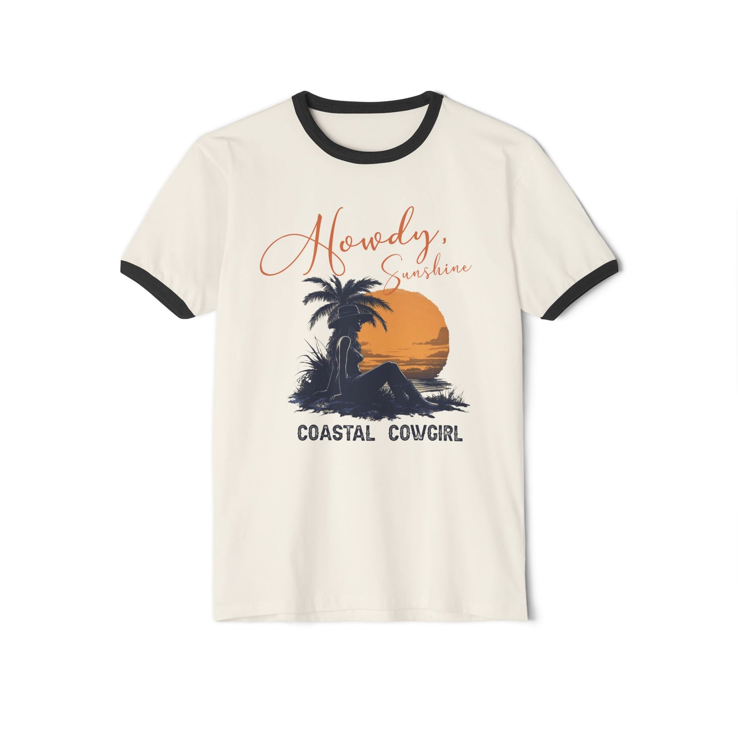 Vintage Coastal Cowgirl Ringer Tee, Unisex Cowgirl Tee, Coastal Ring Shirt, Retro Beach Tee, Vintage Ringer Tshirt