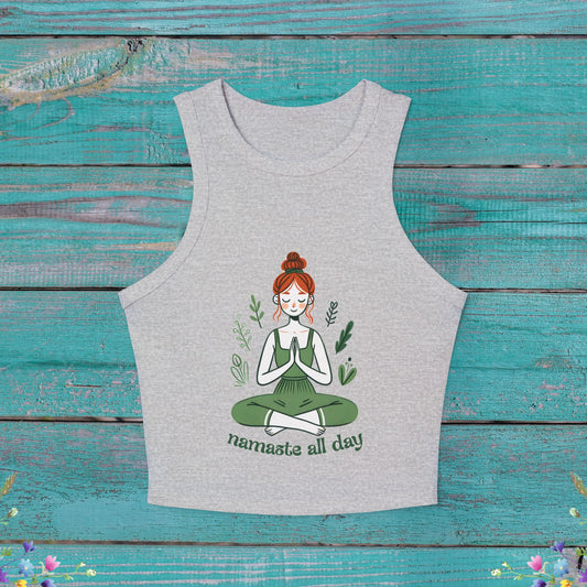 Namaste All Day-Cropped Tank Top, Women's Yoga Tank, Racerback Tank, Exercise Shirt, Yoga Lover Gift, Workout Top