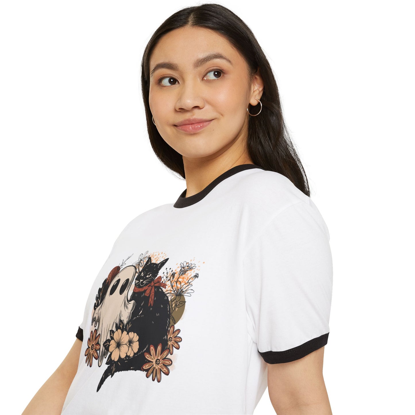 Vintage Cat and Ghost Ringer T-Shirt
