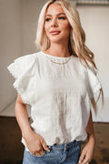 White Crinkled Layered Ruffled Flutter Sleeve Blouse