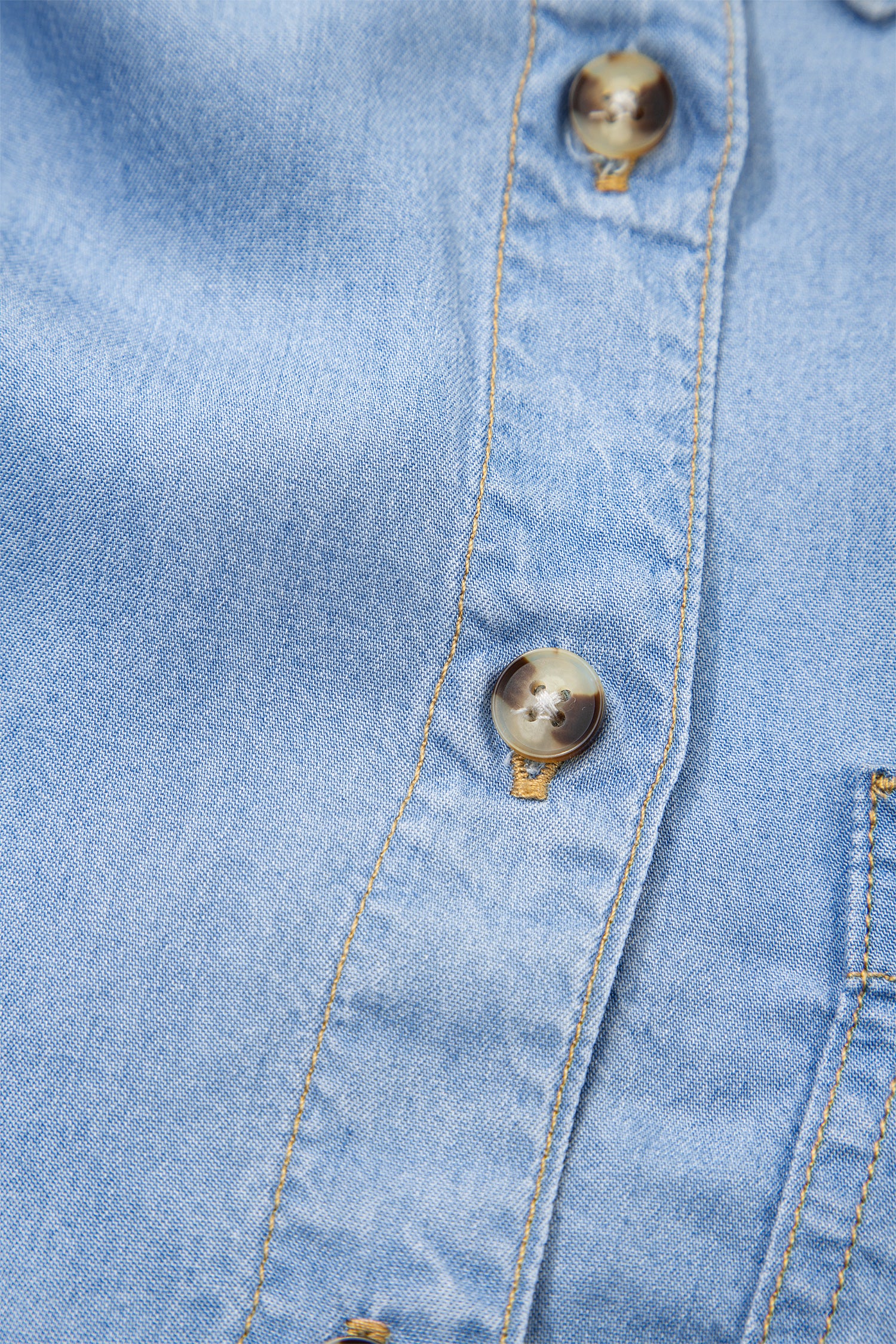 Beau Blue Half Sleeve Button Down Ruffled High Low Chambray Shirt