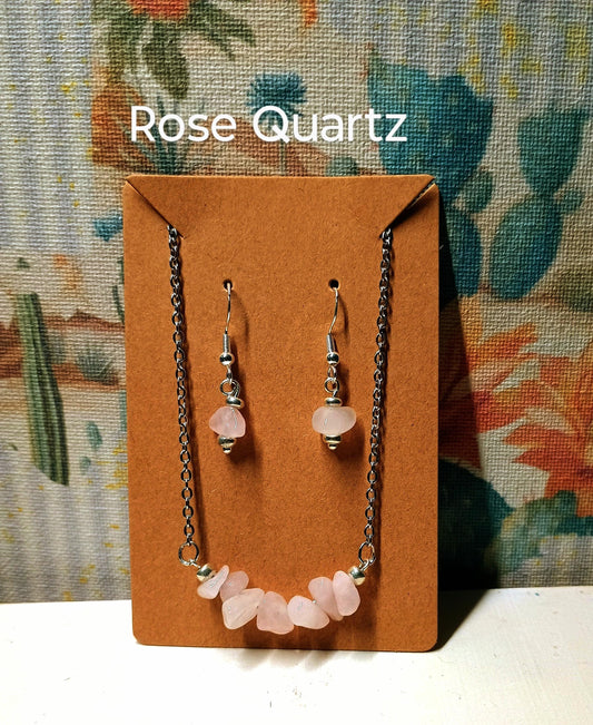 Gemstone earrings and necklace set