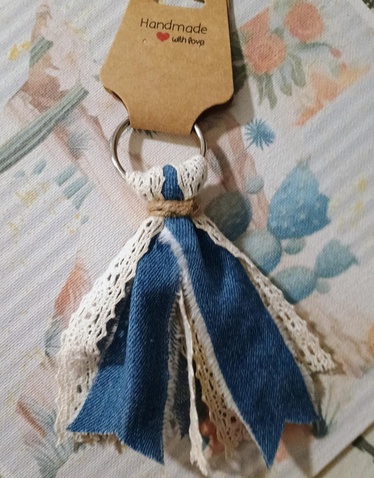 Boho Frayed Denim Keychain