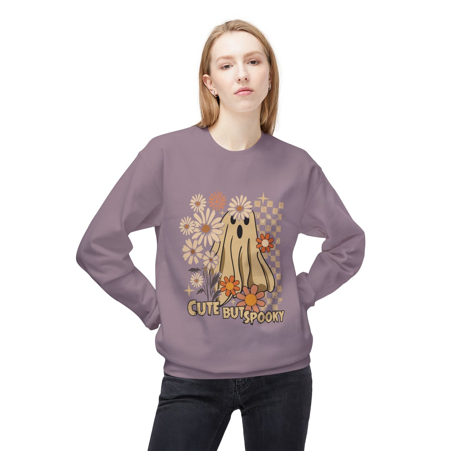 Cute But Spooky Ghost Crewneck Sweatshirt, Halloween Hoodie, Cozy Sweatshirt, Gift for Her, Fall Apparel, Autumn Fashion