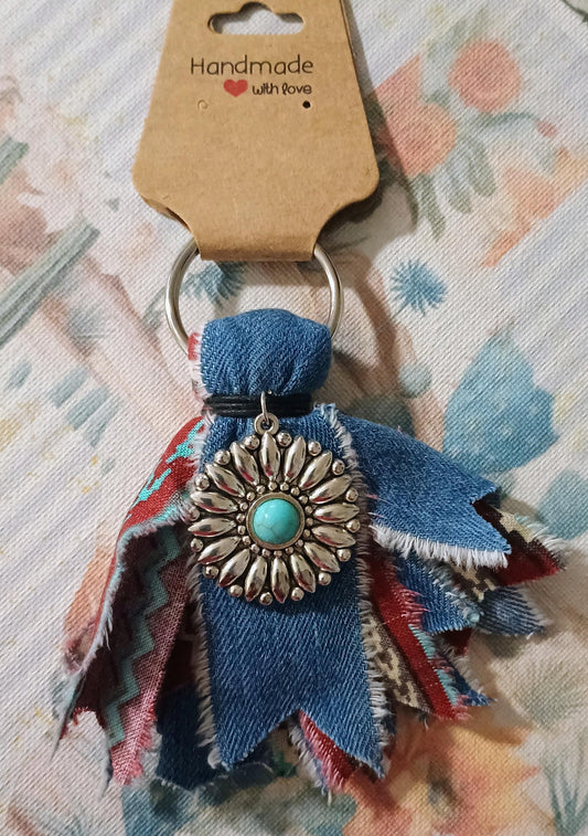 Boho Frayed Denim Keychain