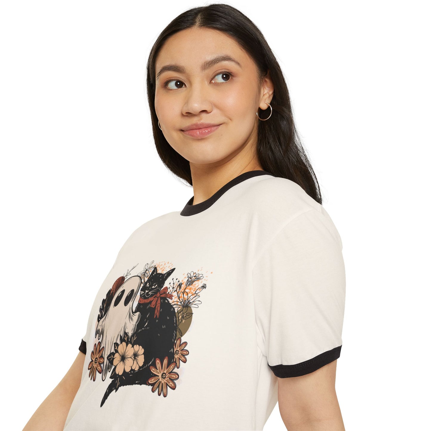 Vintage Cat and Ghost Ringer T-Shirt