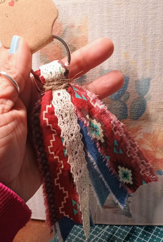 Boho Frayed Denim Keychain