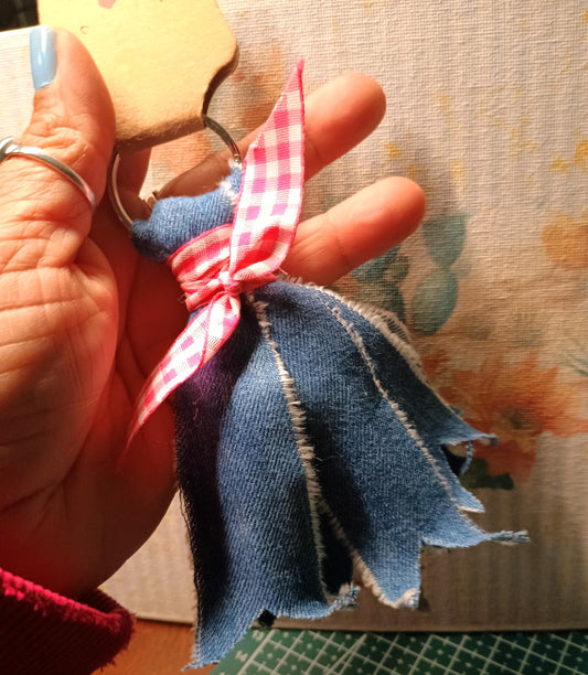 Boho Frayed Denim Keychain