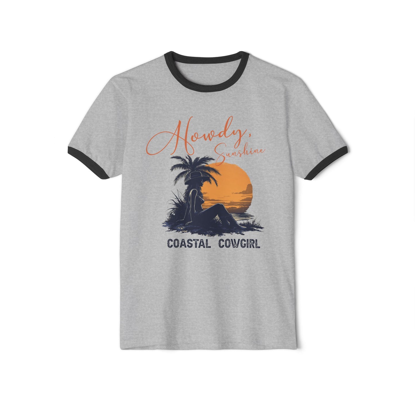 Vintage Coastal Cowgirl Ringer Tee, Unisex Cowgirl Tee, Coastal Ring Shirt, Retro Beach Tee, Vintage Ringer Tshirt