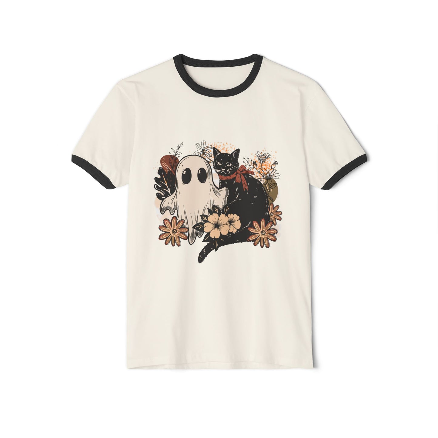 Vintage Cat and Ghost Ringer T-Shirt