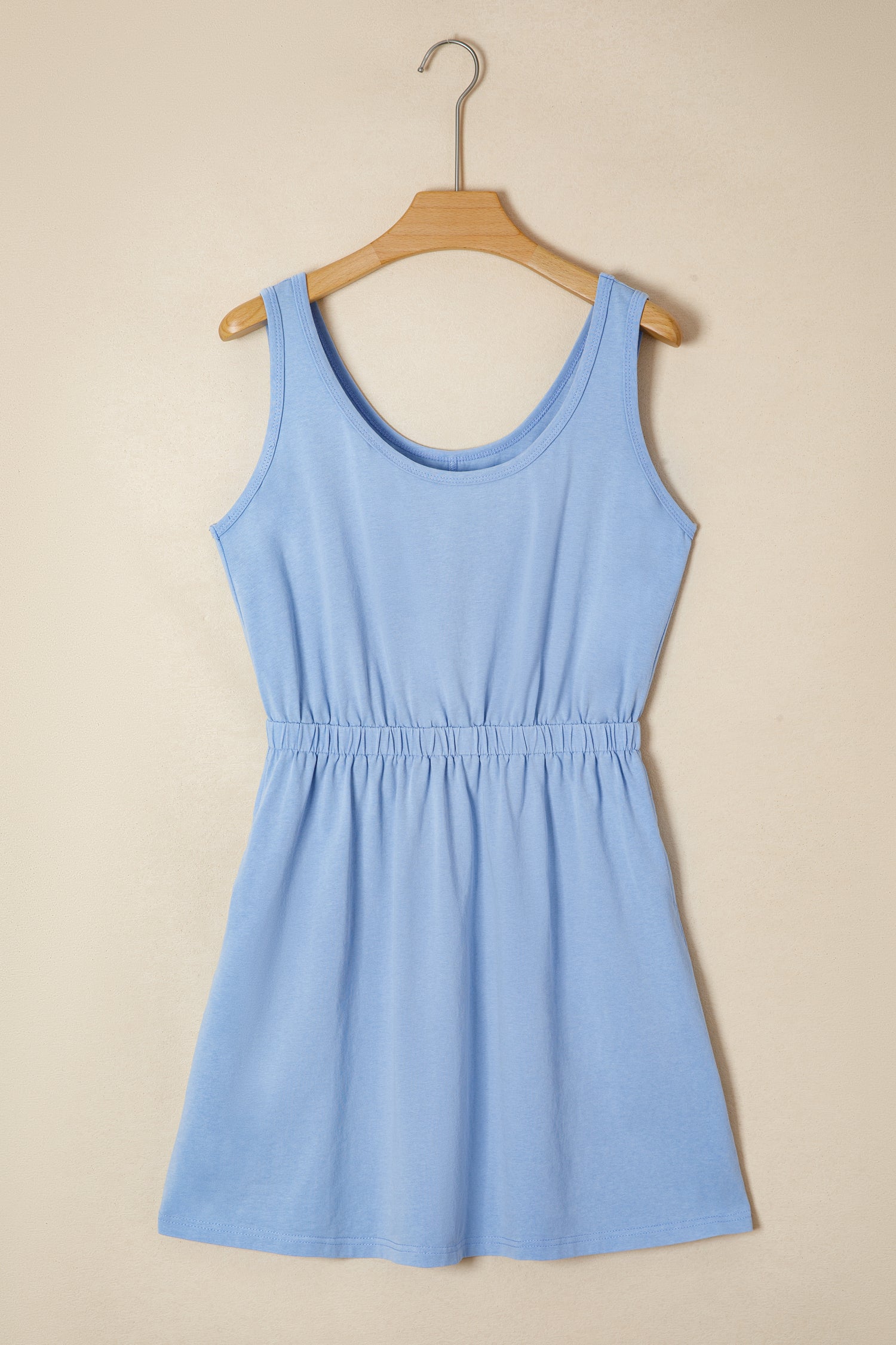 Sky Blue Mineral Wash Elastic Waist Tank Dress with Side Pockets