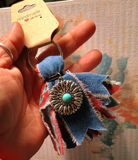 Boho Frayed Denim Keychain