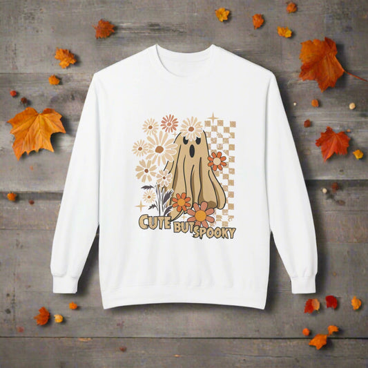 Cute But Spooky Ghost Crewneck Sweatshirt, Halloween Hoodie, Cozy Sweatshirt, Gift for Her, Fall Apparel, Autumn Fashion