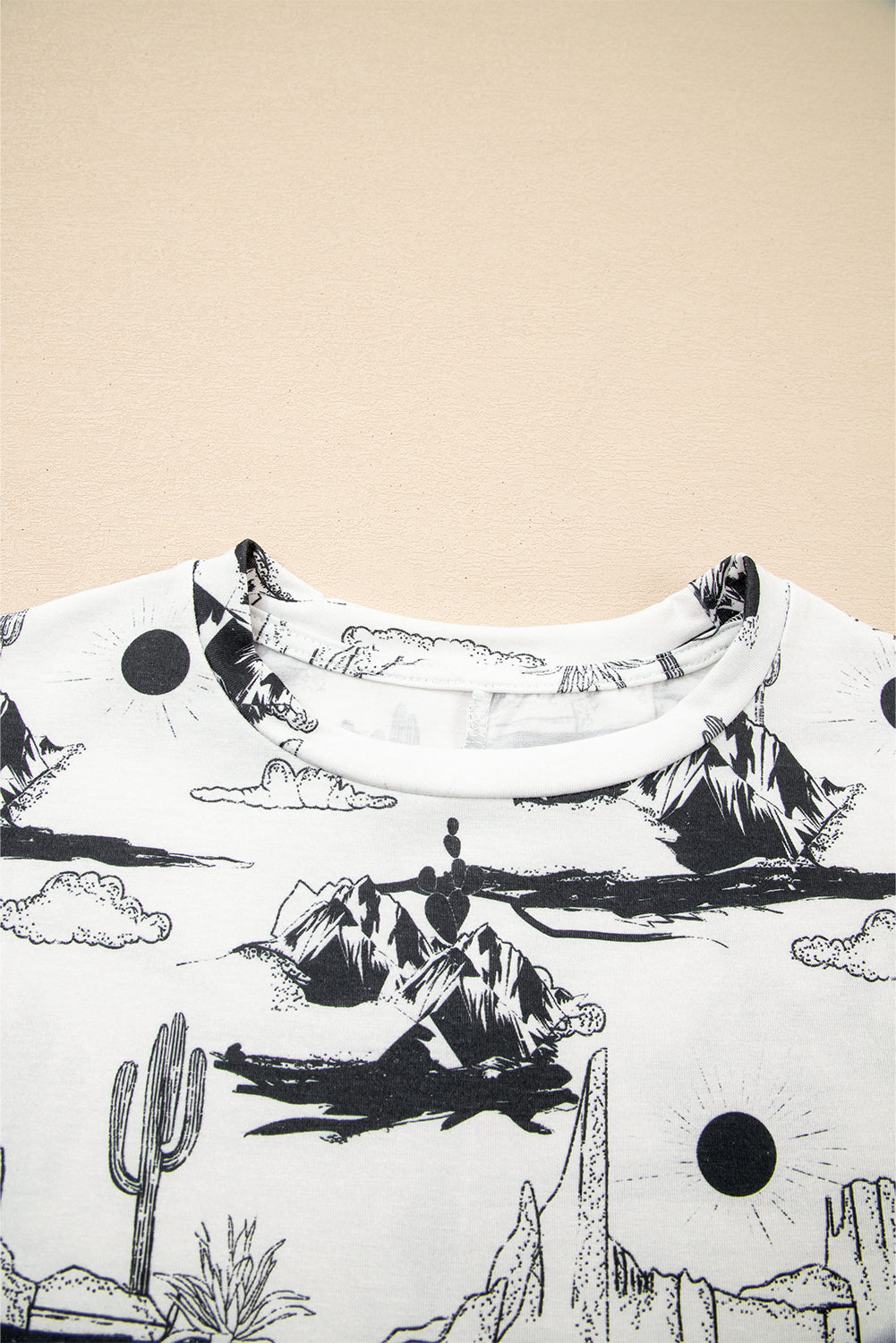 White Desert Sand Print Short Sleeve Knit Top
