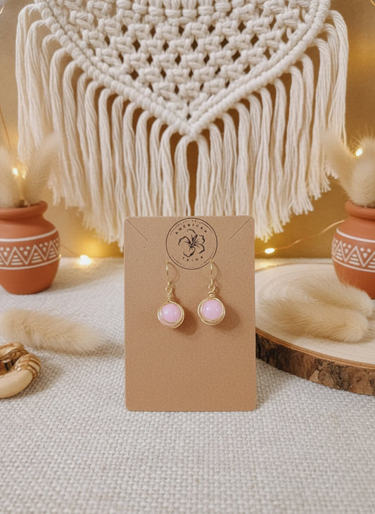 Handmade -Pink quartz wirewrapped earrings