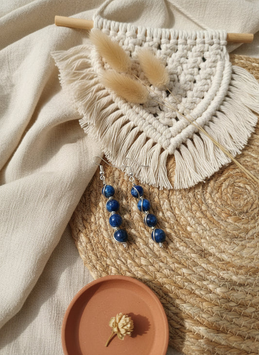 Artisan crafted-Wire wrapped lapis Lazuli earrings