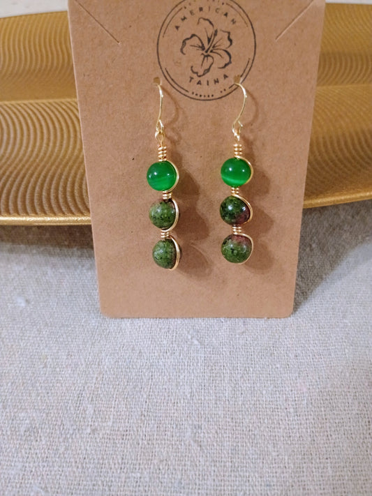 green jasper wir wrapped earrings-boho style
