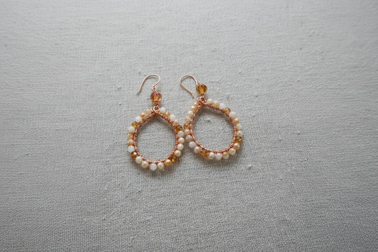 Handmade Copper Wire-Wrapped Earrings - Peach & Amber Glass | American Taina Crafts