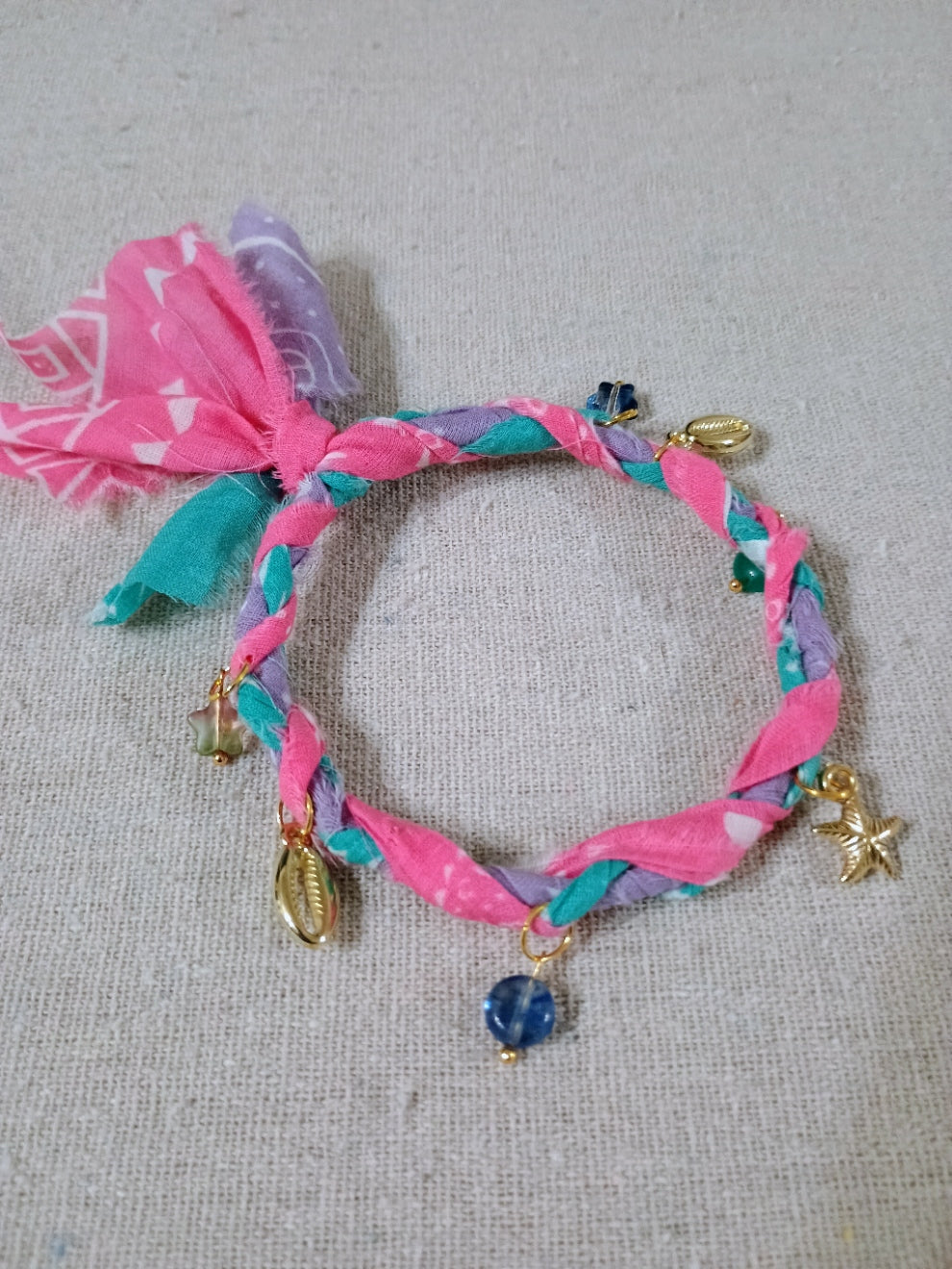 Ocean Whispers Braided Bandana Bracelet with Glass & Gold-Tone Sea Charms