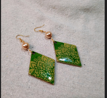 Emerald Bloom – Mandala Drop Earrings - American Taina Crafts 
