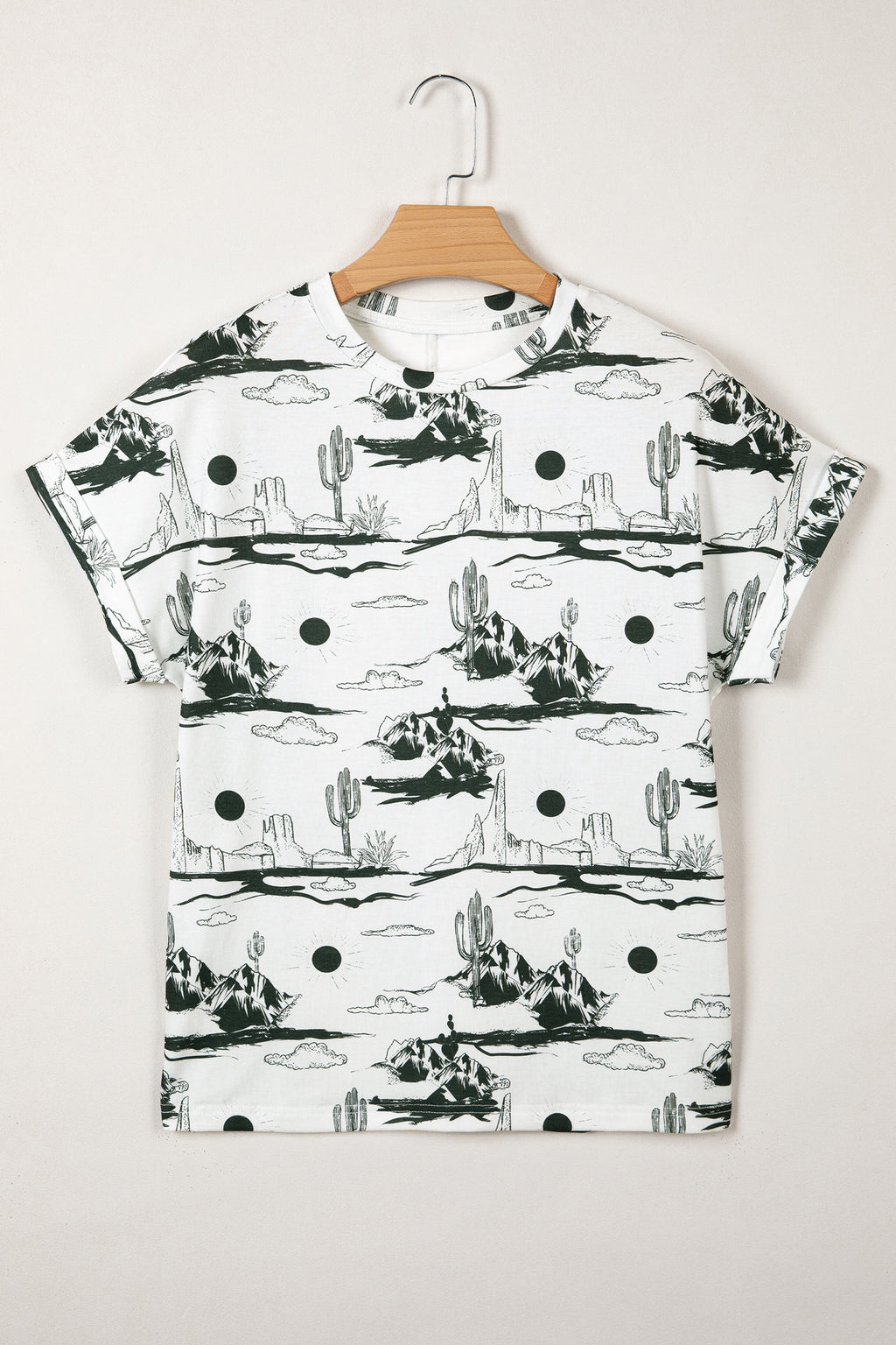 White Desert Sand Print Short Sleeve Knit Top