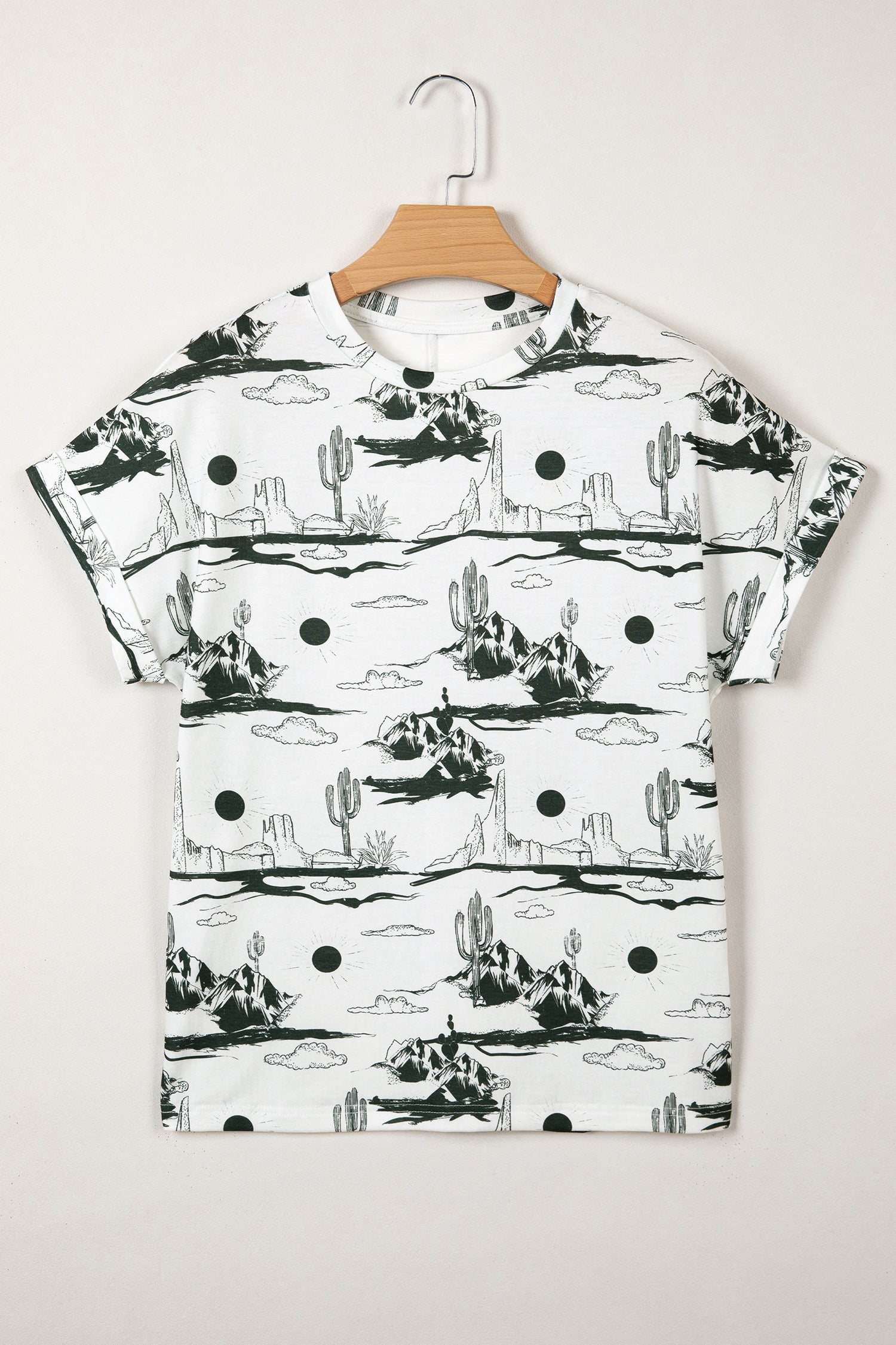 White Desert Sand Print Short Sleeve Knit Top