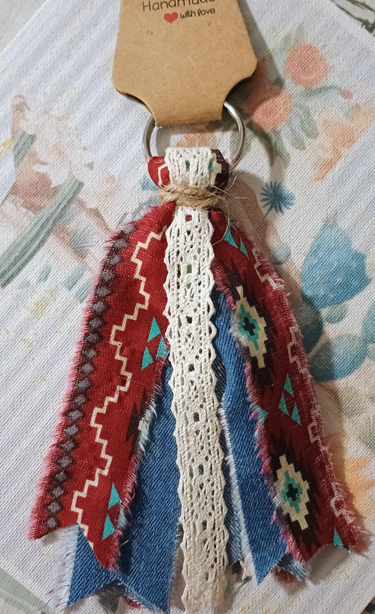 Boho Frayed Denim Keychain