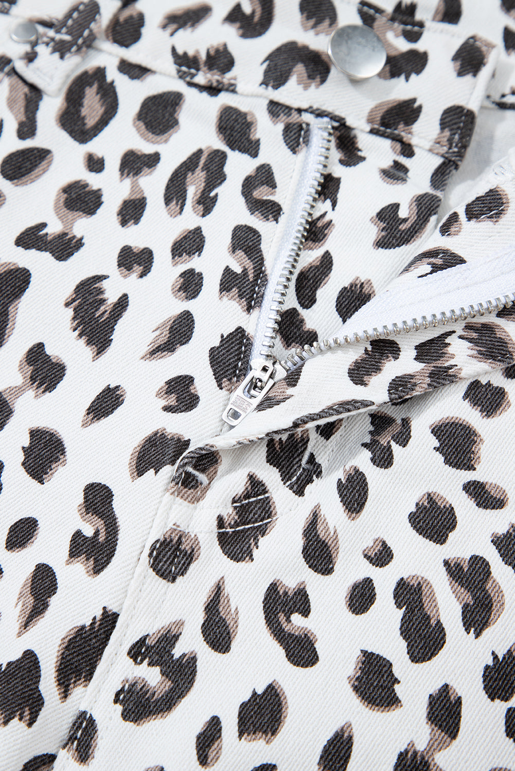 White Leopard Frayed Hem Denim Shorts