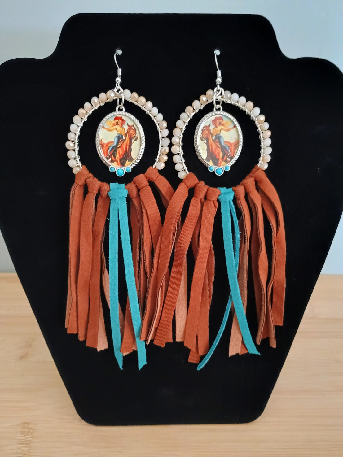 Cowgirl Spirit- Cowgirl Fringe & Wrapped Wire Earrings - American Taina Crafts 